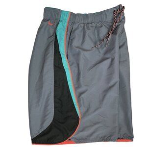 Nike Swim Trunks Board Shorts Men XL Unlined Elastic Tie Waist Gray Turquoise